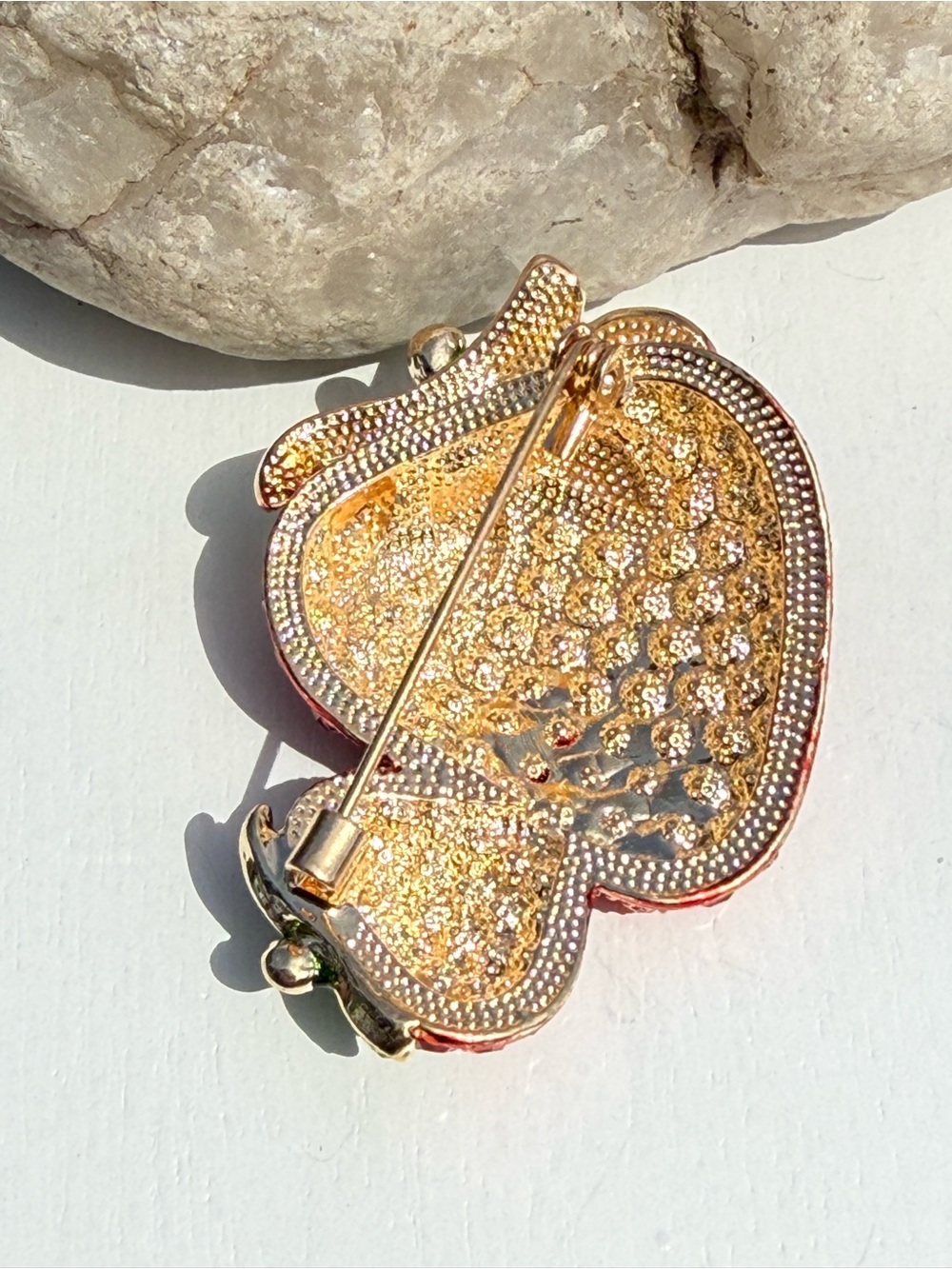 NWT Red Crystal Strawberry Brooch with Green Enamel Leaves and Baby Strawberry - Picture 7 of 7